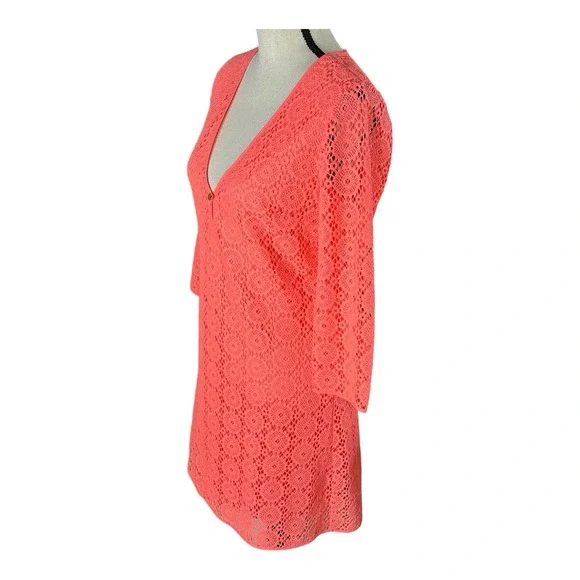 Lilly Pulitzer Lamora Pucker Pink‎ Breakers Lined Size Medium Lace Tunic Dress - Picture 4 of 16